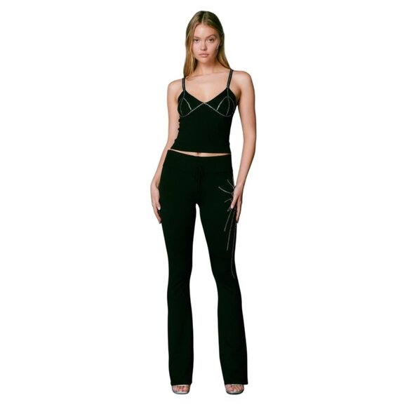 I.AM.GIA Black Knit Embellished Womens Set pant/top sz XXS black flared nwot - Picture 1 of 15